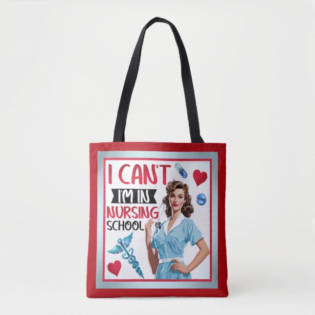 Bolso De Tela Enfermera Nostálgica en escuela de Enfermería (Anverso)