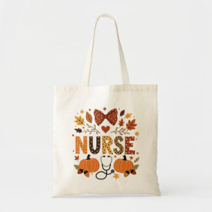 Bolso De Tela Enfermera personalizada - Calabaza linda y hojas o