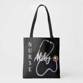 Bolso De Tela Enfermera personalizada Stethoscope negro Minimali