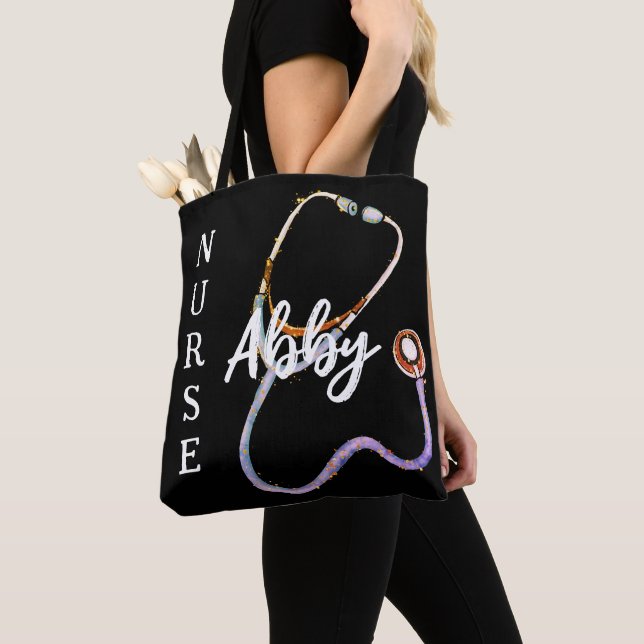 Bolso De Tela Enfermera personalizada Stethoscope negro Minimali (Detalle)