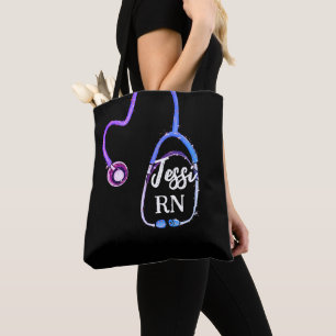 Bolso De Tela Enfermera Registrada RN Stethoscope Violeta Púrpur
