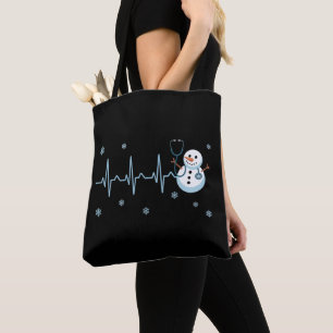 Bolso De Tela Enfermera Ritmo Cardiaco Muñeco de Nieve Navidad