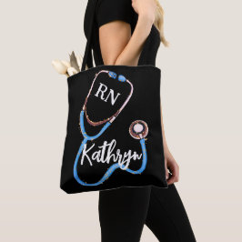 Bolso De Tela Enfermera RN Blue Pink Stethoscope Negro Minimalis