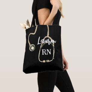 Bolso De Tela Enfermera RN Oro Stethoscope Monograma Minimalista