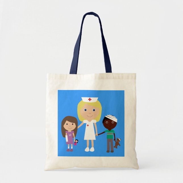 Bolso De Tela Enfermera y niños lindos del dibujo animado (Frente)