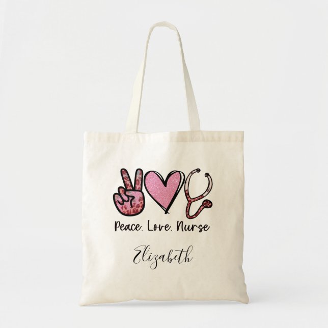 Bolso De Tela Enfermeras de amor de paz personalizadas (Frente)