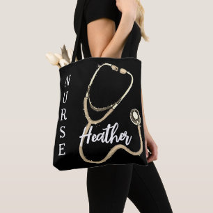 Bolso De Tela Enfermero de enfermera oro estetioscopio negro Min