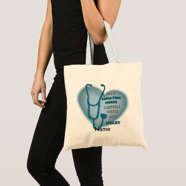 Bolso De Tela Enfermero pediátrico del corazón azul (Anverso (producto))