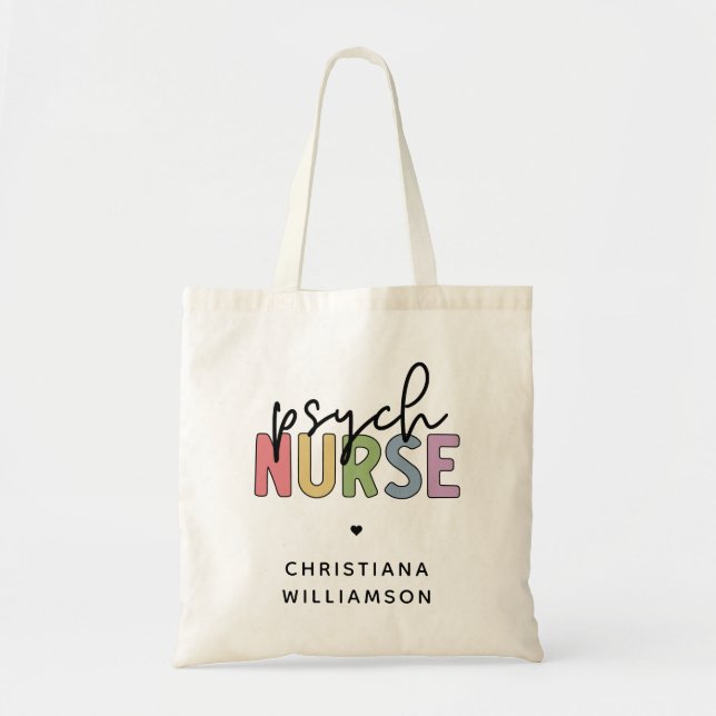 Bolso De Tela Enfermero Psiquiátrico de nombre personalizado | E (Frente)