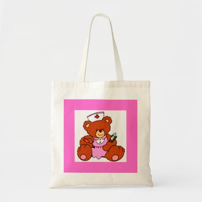 Bolso De Tela Enfermero Uniforme Rosa Teddy Bear (Frente)