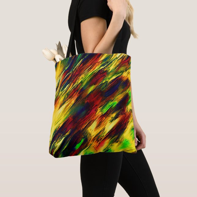 Bolso De Tela Enfurecido manchado de rojo a amarillo, un poco ve (Detalle)