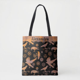 Bolso De Tela Engranajes Oxidados Steampunk y Cuervos Nombre Per