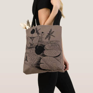 Bolso De Tela Engrase negro con lirios de agua