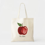 Bolso De Tela Enseñador de Apple Rojo Añadir nombre<br><div class="desc">Personalice esta bolsa de tote con una manzana roja artística. ¡Perfecto para un profesor o para cualquiera que ame manzanas!</div>