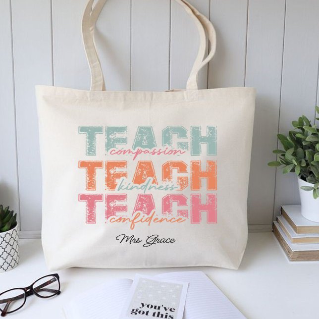Bolso De Tela Enseñar Amabilidad de Compasión, Profesor Personal (Teach Compassion Kindness ,Personalized teacher  Tote Bag )
