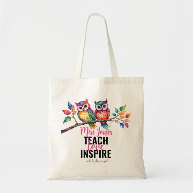 Bolso De Tela Enseñar amor inspira a búho gracias por ayudarme a (Frente)