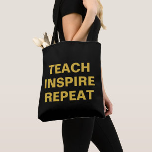 Bolso De Tela Enseñar Inspirar Repetir Diseño Motivacional Negro