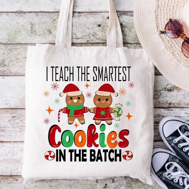 Bolso De Tela Enseño galletas más inteligentes. Navidades docent (I TEACH THE SMARTEST COOKIES IN THE BATCH tote bag,Christian Christmas tote bag,Christmas tote bag)