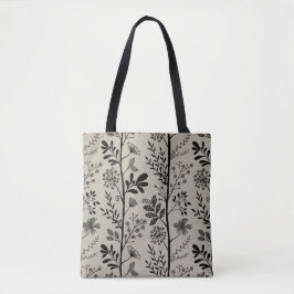 Bolso De Tela Ensoñación de jardín elegante Silueta floral negra