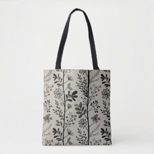 Bolso De Tela Ensoñación de jardín elegante silueta floral negra