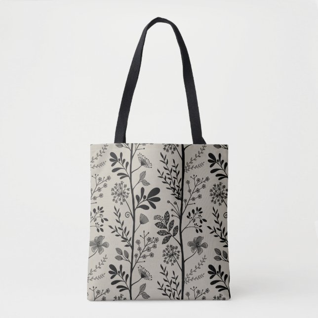 Bolso De Tela Ensoñación de jardín elegante Silueta floral negra (Anverso)