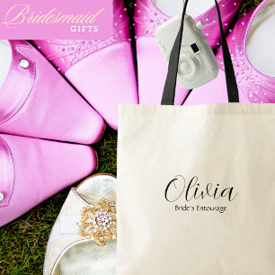 Bolso De Tela Entourage de la novia, nombre personalizado, guión