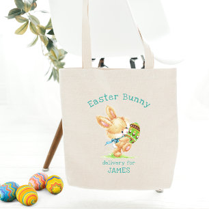 Bolso De Tela Entrega de conejo de Pascua Nombre Personalizado /