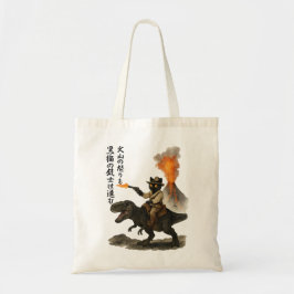 Bolso De Tela Epic Black Cat Cowboy Riding Dinosaur with Volcano