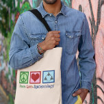 Bolso De Tela Epidemiología del amor por la paz<br><div class="desc">Un lindo regalo de Navidades epidemiólogos que incluye un signo de paz,  corazón y un círculo de personas para representar la rama de la medicina que estudia enfermedades y salud para determinar factores de enfermedad y prevención. La Paz Ama La Epidemiología.</div>