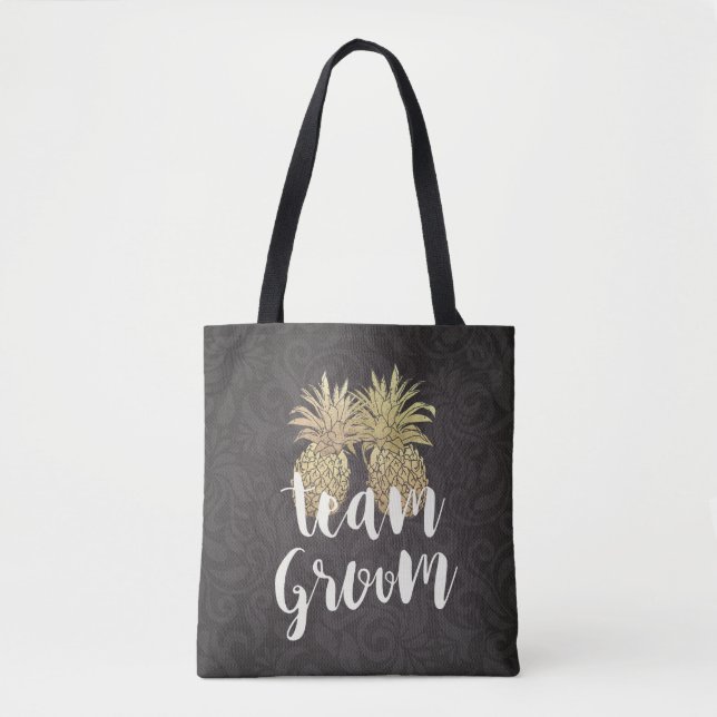 Bolso De Tela Equipo boda Groom Black Gold Pineapple Couple (Anverso)