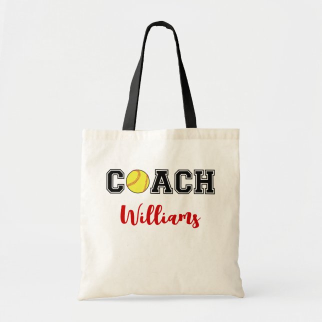 Bolso De Tela Equipo de entrenador de softball personalizado (Frente)