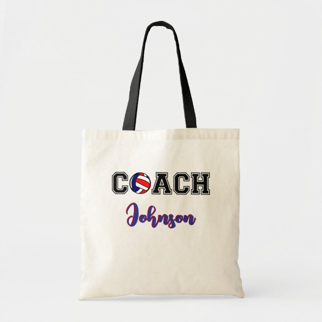 Bolso De Tela Equipo de entrenador de voleibol personalizado (Frente)