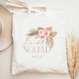 Bolso De Tela Equipo de Novia Boho Floral Pampas Rosa Dorado