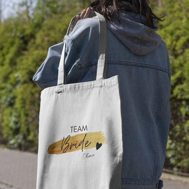 Bolso De Tela Equipo de Novia Moderno y Elegante Personalizado d (Personalized Gold & Black Modern Chic Team Bride Tote Bag)