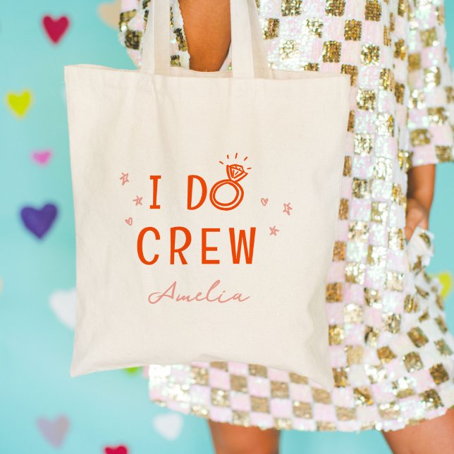Bolso De Tela Equipo de Voy a Crear Boceto Despedida de Soltera  (I Do Crew pink and red bachelorette party icons custom name market tote bag.)