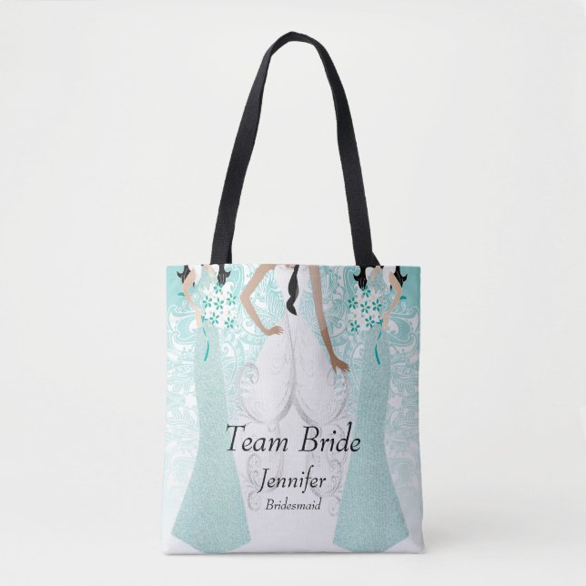 Bolso De Tela Equipo Novia de Azul Turquesa (Anverso)