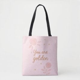 Bolso De Tela Eres Dorado | Diseño Floral Estético Rosa
