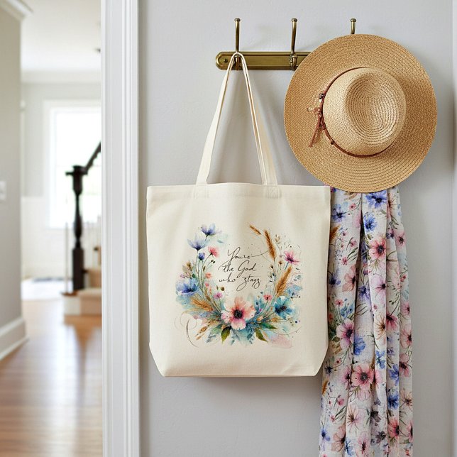 Bolso De Tela Eres el Dios que se queda, acuarela floral (Subido por el creador)