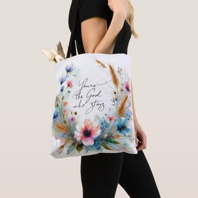 Bolso De Tela Eres el Dios que se queda, acuarela floral (Detalle)