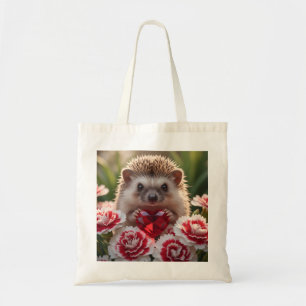 Bolso De Tela Erizo de enero lindo con corazón de granate