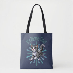 Bolso De Tela Es el gato Zoomie Time Gray Bicolor