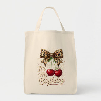 Bolso De Tela Es Mi Cumpleaños Lindo Cereza Leopardo Coqueta Laz