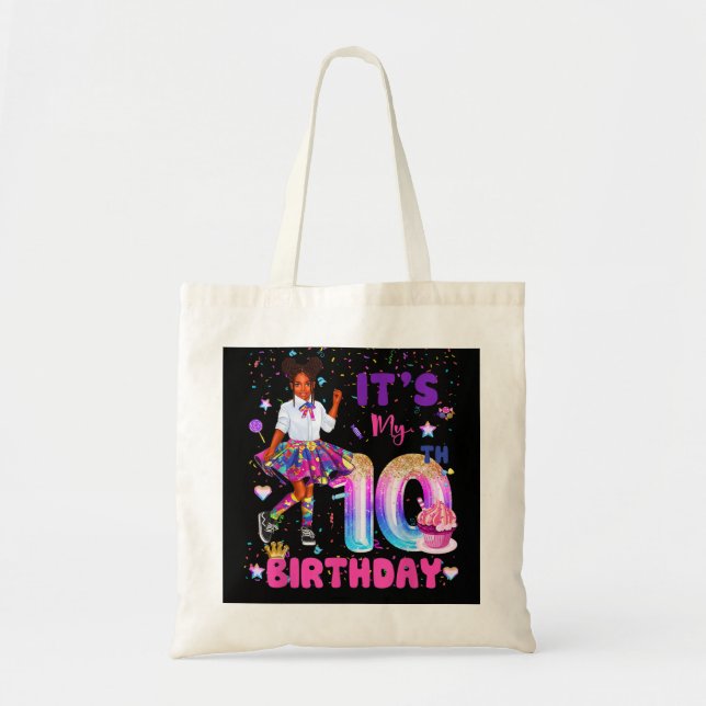 Bolso De Tela Es mi décimo cumpleaños Chica negro afroamericano  (Frente)