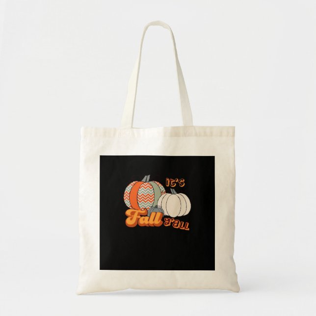 Bolso De Tela Es otoño, divertido patrón de calabazas de Chevron (Frente)