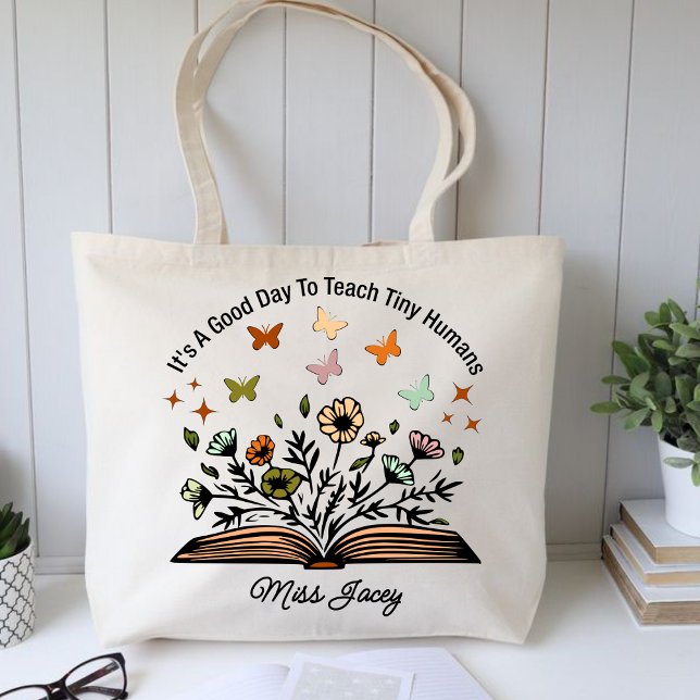 Bolso De Tela es un buen día para enseñar pequeños humanos, rega (it's a good day to teach tiny humans tote bag, personalized teacher tote bag, teacher gift ideas )