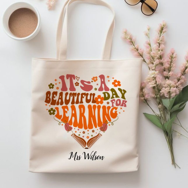 Bolso De Tela es un día hermoso para aprender regalos de profeso (it's a beautiful day for learning teacher, book lovers, teacher life tote bag)
