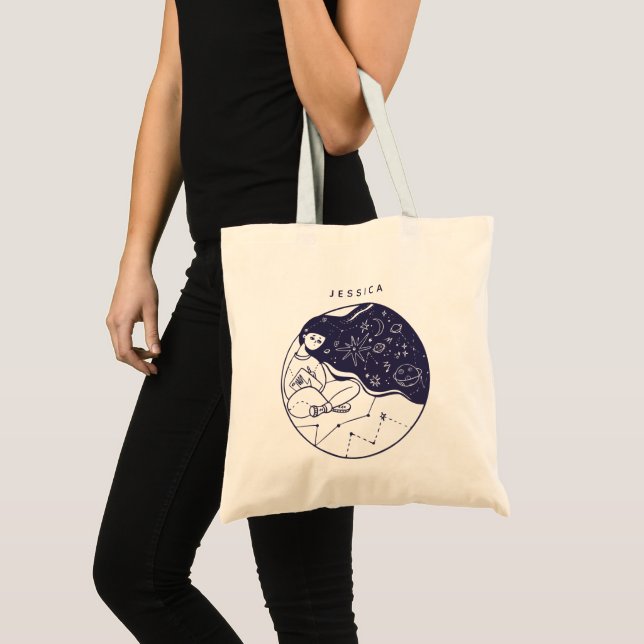 Bolso De Tela Esbozo Chica de espacio de sueño celestial persona (Anverso (producto))