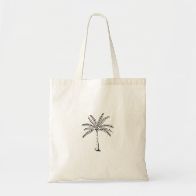 Bolso De Tela Esbozo de árbol de palmas negro (Frente)