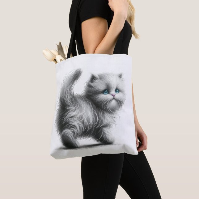 Bolso De Tela Esbozo De Gatitos En Blanco (Detalle)