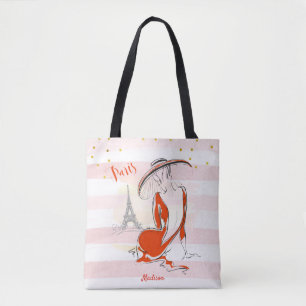 Bolso De Tela Esbozo de París rosado Chica de moda personalizado